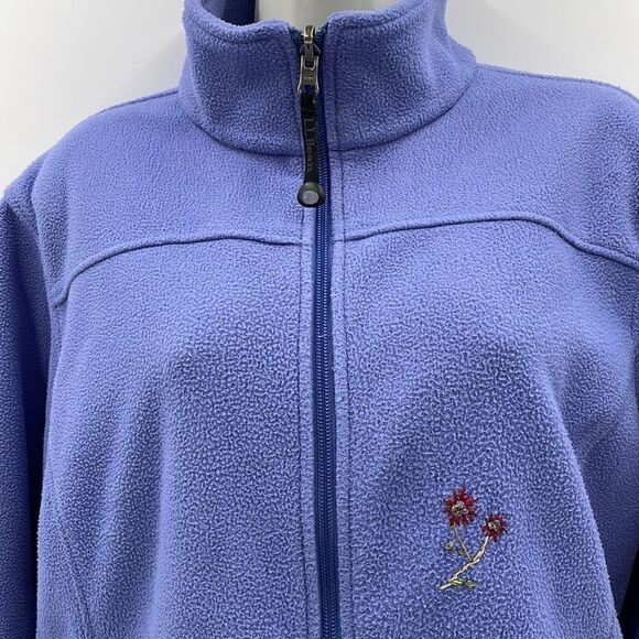 Periwinkle LL bean fleece jacket with embroidered flowers - Picture 3 of 13